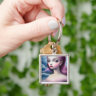 Custom Pop Surrealism Clouds Girl Keychain