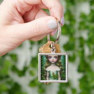 Custom Pop Surrealism Girl in Green Keychain