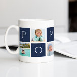 Custom Poppop Grandfather Photo Collage Coffee Mug<br><div class="desc">Create a sweet keepsake for a beloved grandpa this Father's Day or Grandparents Day with this simple design that features six of your favorite Instagram photos, arranged in a collage layout with alternating squares in navy blue, spelling out "Poppop." Personalize with favorite photos of his grandchildren for a treasured gift...</div>