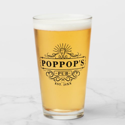 Custom Poppops Pub Year Established Glass