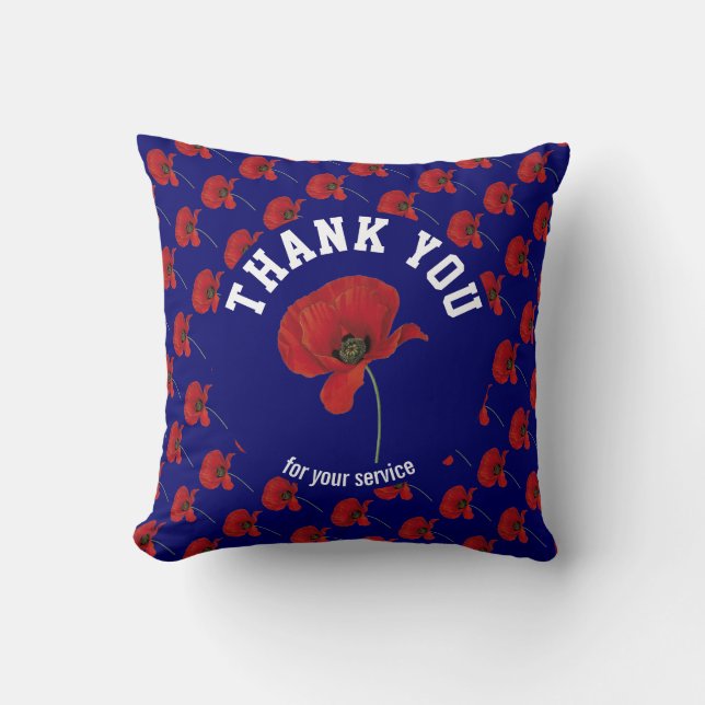 Custom Poppy Thank You Veterans Throw Pillow (Front)