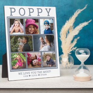 Custom Poppy We Love You 8 Photo Collage Gray Plaque