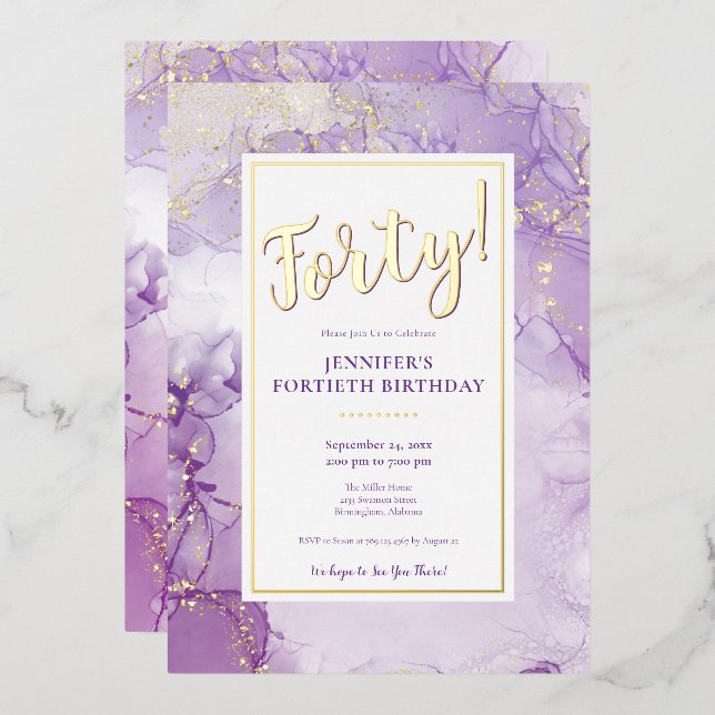  CUSTOM - Porter Lavender & Gold Foil Birthday Foil Invitation (Front/Back)