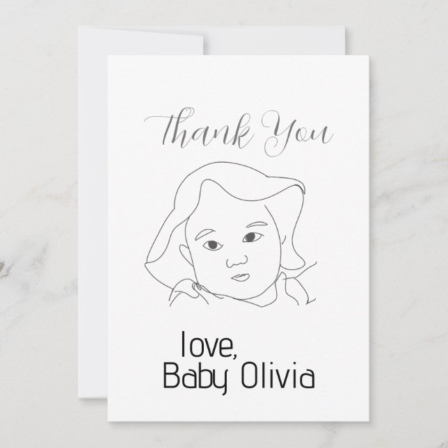 Custom Portrait Baby's Face THANK YOU Card (Front)