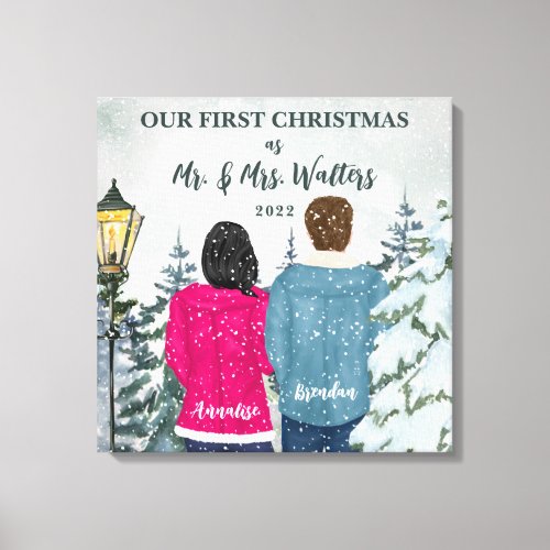 Custom Portrait Our First Married Christmas Canvas Print