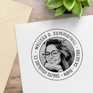 Custom Portrait Photo Round Address Rubber Stamp