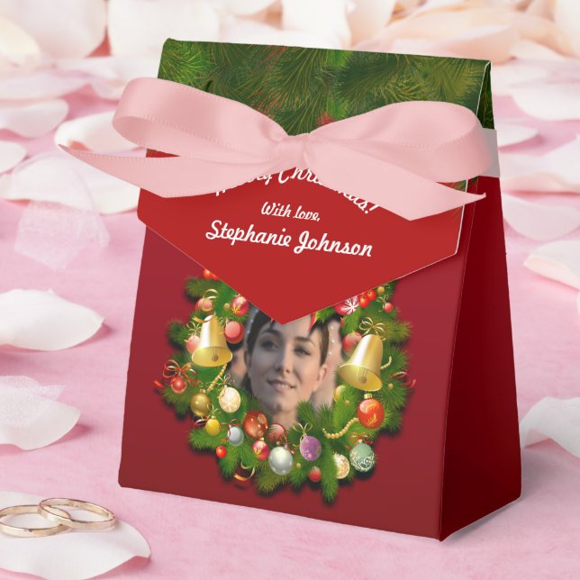 Custom Portrait Xmas Wreath Favor Boxes (Wedding)