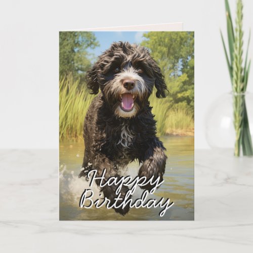 Custom Portuguese Water Dog Happy Birthday Card