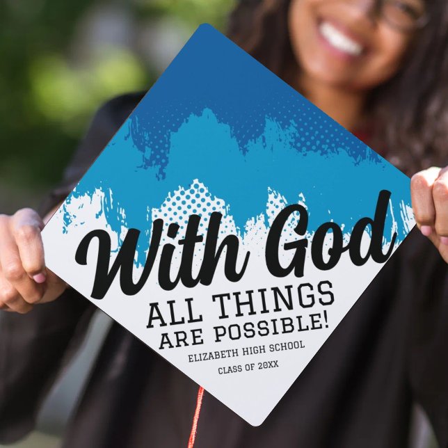 Custom Possible With God Gold Scripture Graduation Cap Topper (Creator Uploaded)