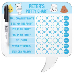 Custom Potty Toilet Training Kids Reward Chart  Dry Erase Board