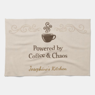 Custom Powered By Coffee Chaos Cup Elegant Trendy Kitchen Towel