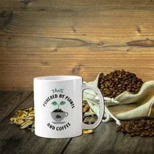 Custom Powered by Plants and Coffee, Green Vegan Coffee Mug