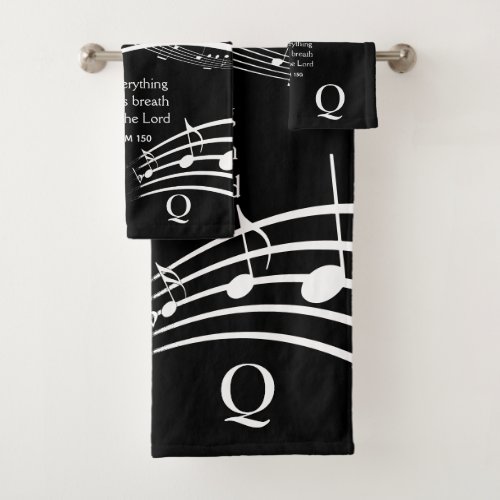 Custom PRAISE THE LORD Music Notes Black Bath Towel Set