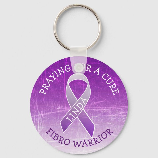 Custom Praying for a Cure Fibro Warrior Keychain (Front)