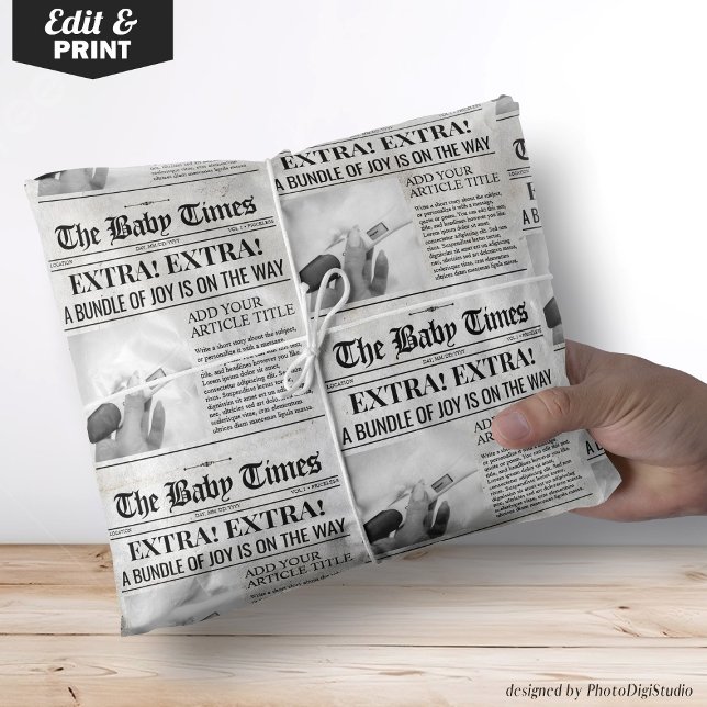 Custom Pregnancy Announcement Newspaper Wrap, News Wrapping Paper (Custom Pregnancy Announcement Newspaper Wrap, News Wrapping Paper)
