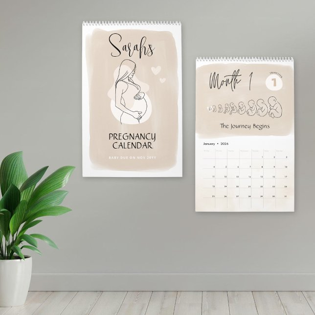 Custom Pregnancy Calendar, 9 Months Maternity Calendar (Custom Pregnancy Calendar, Minimalist Beige Neutral Calendar 9 Months Maternity Calendar Keepsake)