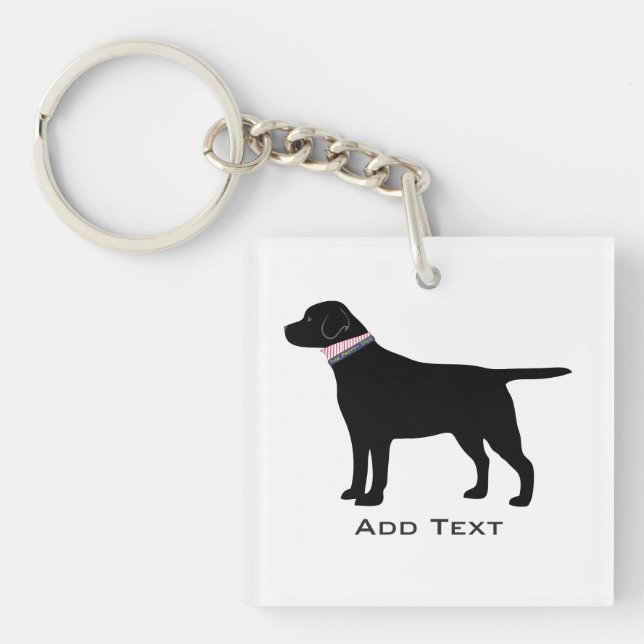 Custom Preppy Black Dog Lab Silhouette Keychain (Front)