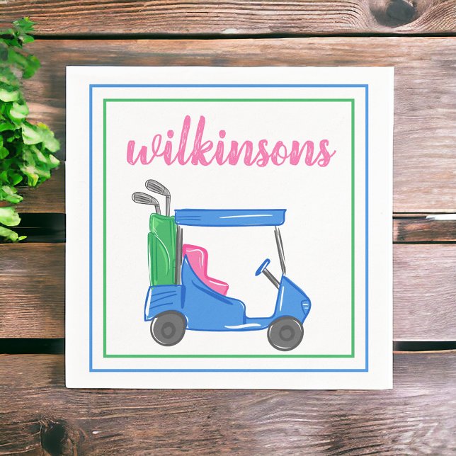 Custom Preppy Blue Golf Cart Cocktail Party Napkins (Creator Uploaded)