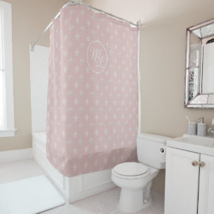 Custom Preppy pink Fleur de Lis Shower Curtain