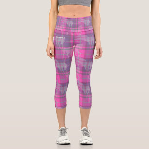 Custom preppy pink purple horse tartan capri leggings
