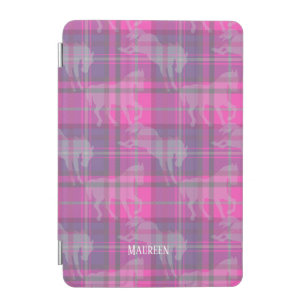 Custom preppy pink purple horse tartan heart iPad mini cover