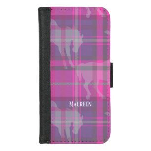 Custom preppy pink purple horse tartan heart iPhone 8/7 wallet case