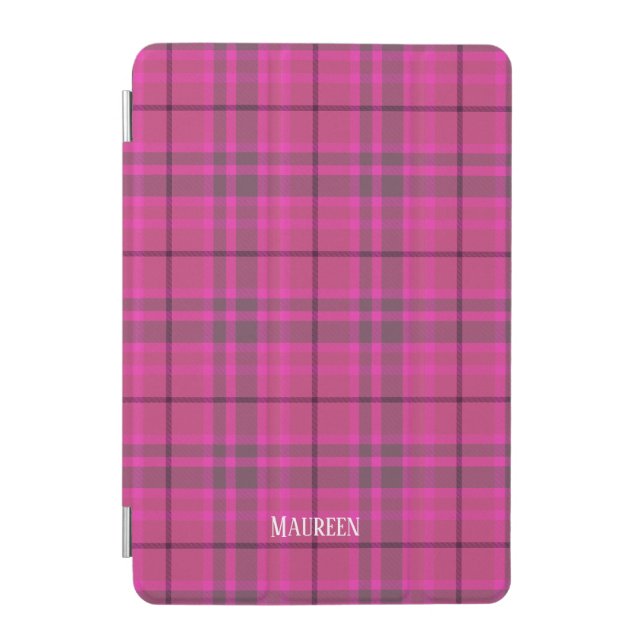 Custom preppy pink & purple plaid tartan iPad mini cover (Front)