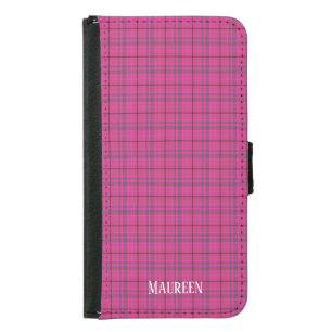 Custom preppy pink & purple plaid tartan samsung galaxy s5 wallet case