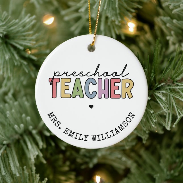 Custom Preschool Teacher Personalized Gifts Ceramic Ornament (Tree)