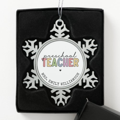 Custom Preschool Teacher Personalized Gifts Snowflake Pewter Christmas Ornament
