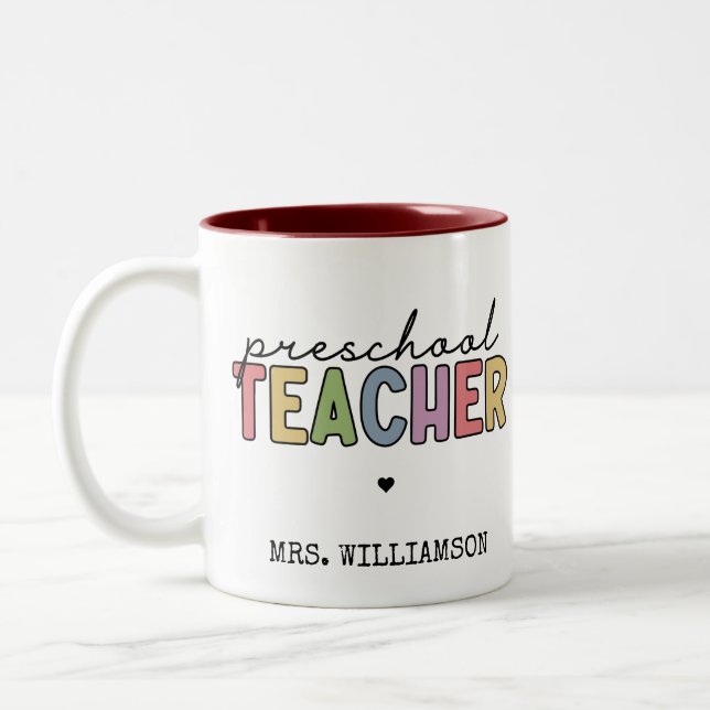 Custom Preschool Teacher Personalized Gifts Two-Tone Coffee Mug (Left)