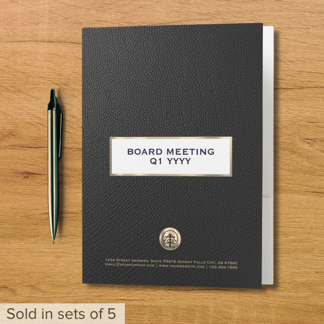Custom Presentation Folder with Pockets (Black and brushed gold logo business event essentials, customizable for any industry)