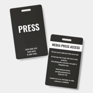 Custom Press Media Access Concert Festival White Badge
