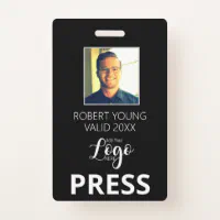 Modern Press Pass Custom Photo ID Badge - NameTag Wizard