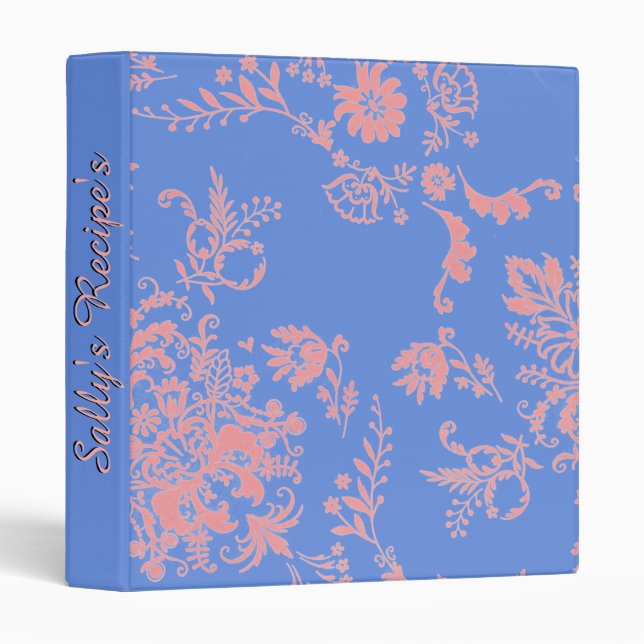 Custom Pretty Blue and Pink Damask Binder (Front/Spine)