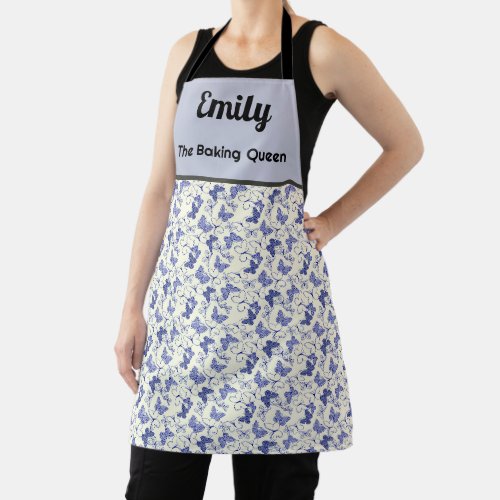 Custom pretty blue and white butterfly apron