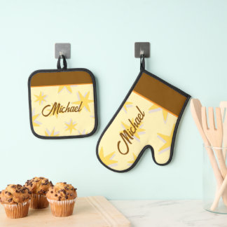 Custom pretty calligraphy letters Natural brown Oven Mitt & Pot Holder Set