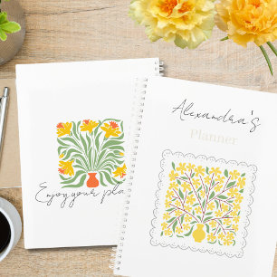Custom pretty floral beautiful script Yellow white Planner