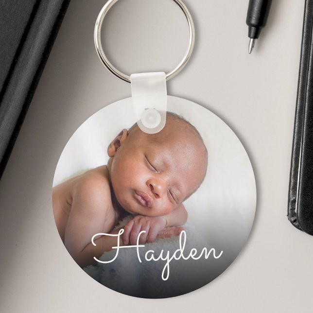 Custom Pretty Handwritten Name Baby Photo Keychain (Creator Uploaded)