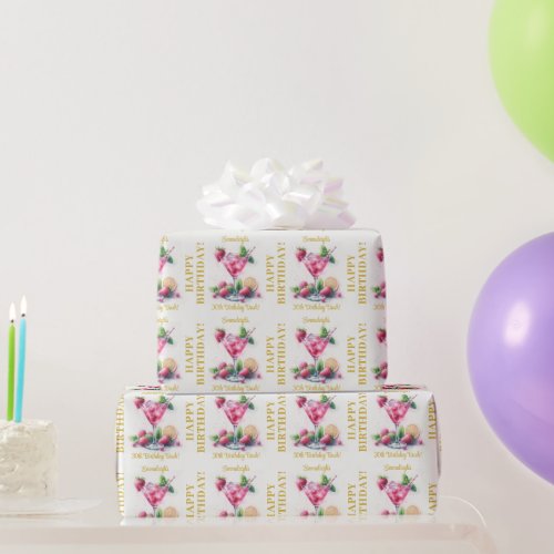 Custom Pretty in Pink 30th Happy Birthday Bash Wrapping Paper