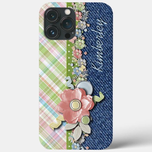Custom Pretty Pastel Floral Plaid Tartan Pattern iPhone 13 Pro Max Case