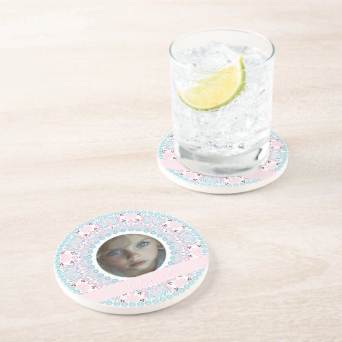 Custom Pretty Pastel Pink and Blue Mandala Frame Coaster