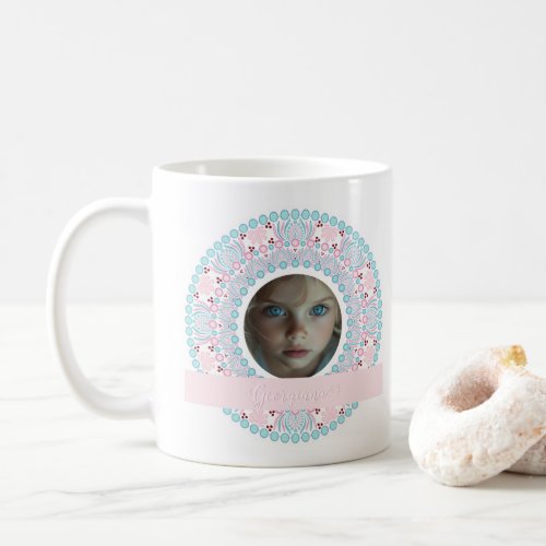 Custom Pretty Pastel Pink and Blue Mandala Frame Coffee Mug