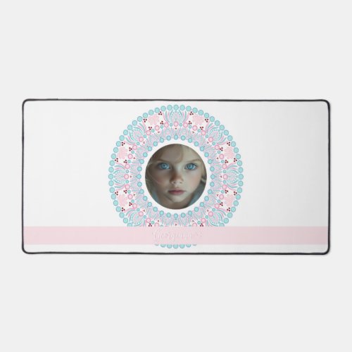 Custom Pretty Pastel Pink and Blue Mandala Frame Desk Mat
