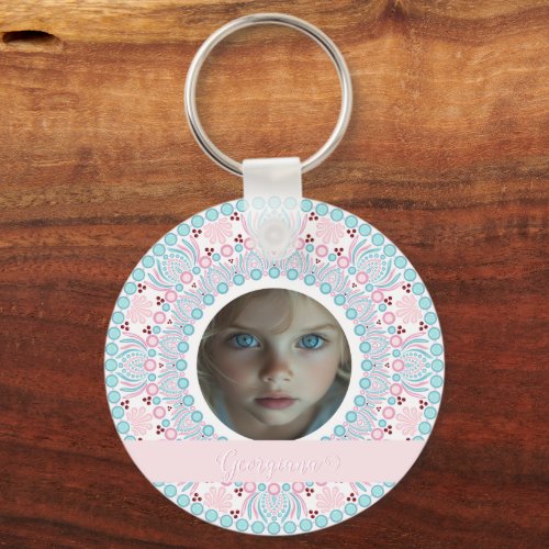 Custom Pretty Pastel Pink and Blue Mandala Frame Keychain