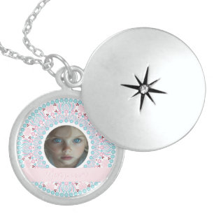 Custom Pretty Pastel Pink and Blue Mandala Frame Locket Necklace