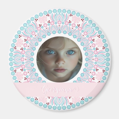 Custom Pretty Pastel Pink and Blue Mandala Frame Magnet