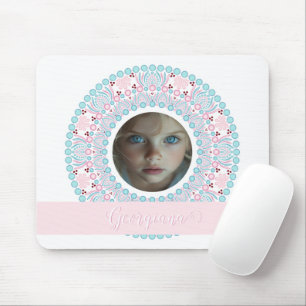 Custom Pretty Pastel Pink and Blue Mandala Frame Mouse Pad