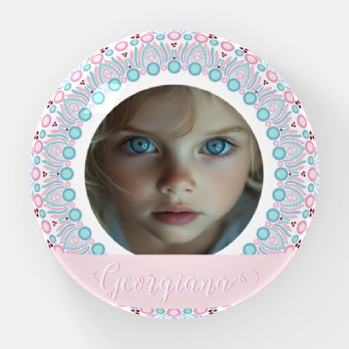 Custom Pretty Pastel Pink and Blue Mandala Frame Paperweight