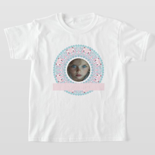 Custom Pretty Pastel Pink and Blue Mandala Frame T-Shirt
